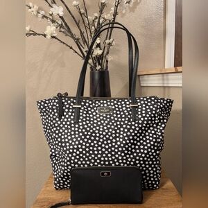 Kate Spade Black & White Wilson Road Musical Dot Tote and Wallet Set - EUC